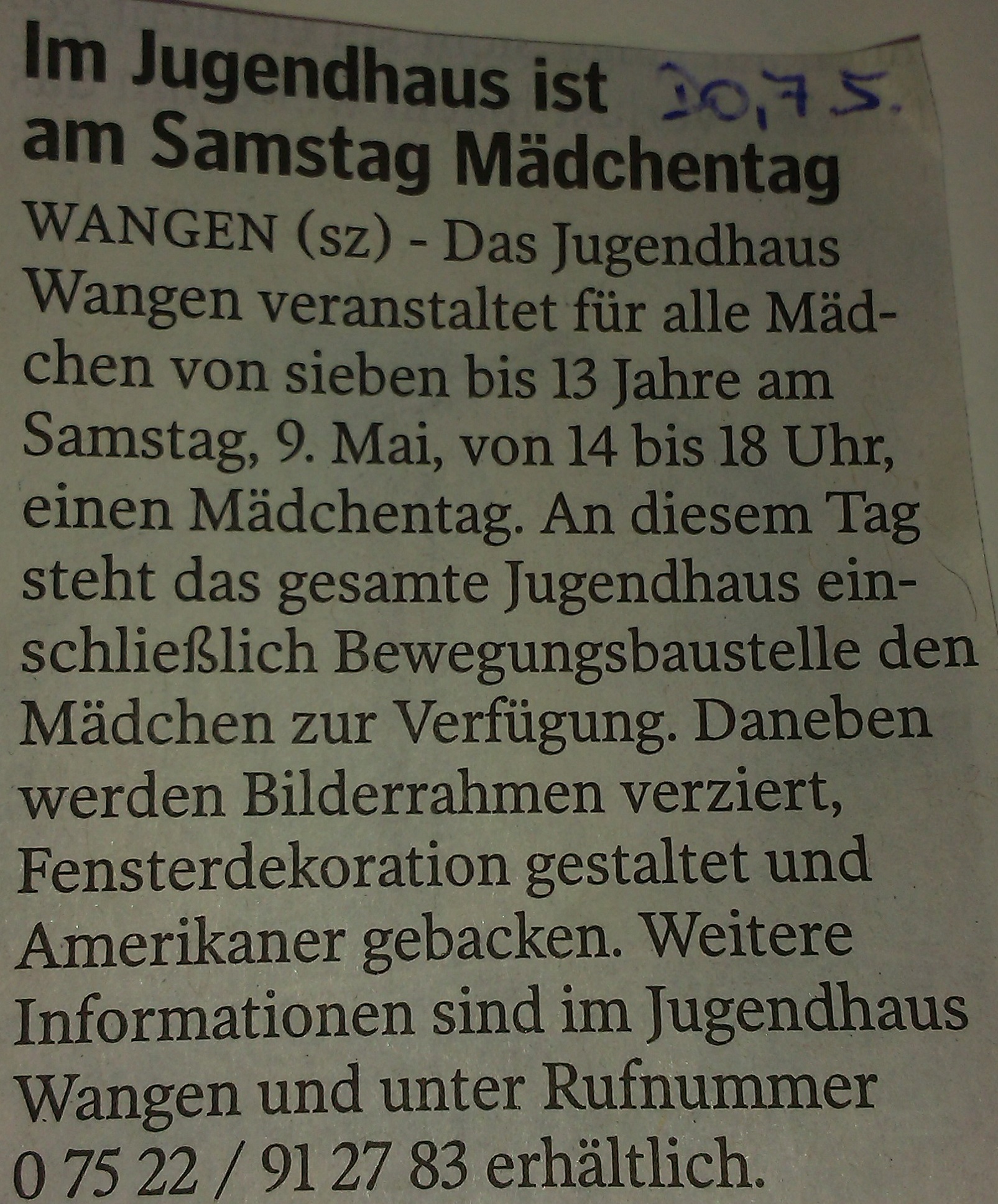 15-05-07 Ankündigung Mädchentag