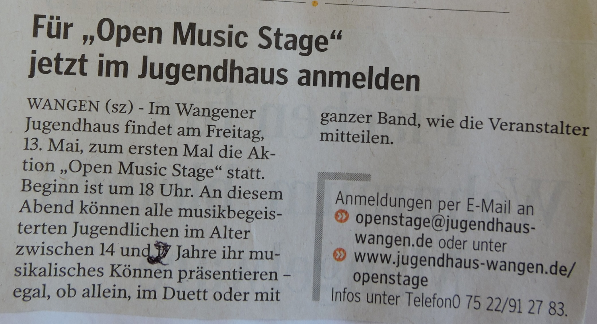 Anmeldung open music stage