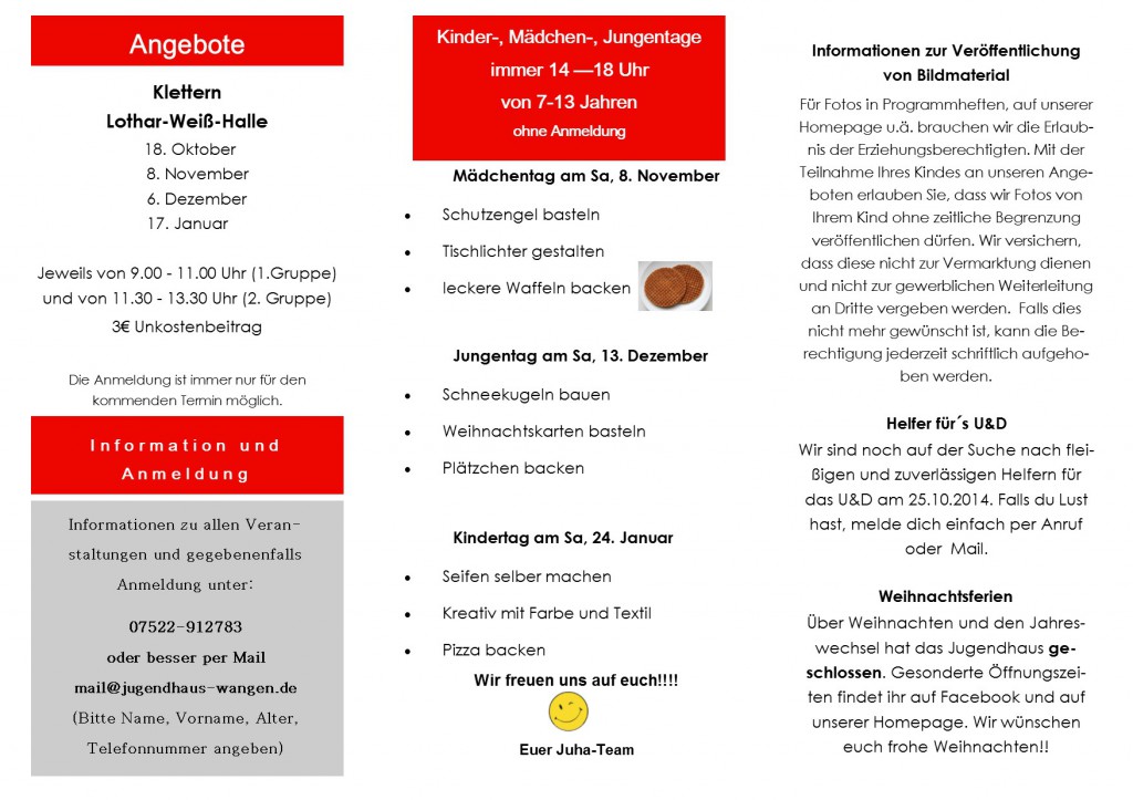 Kinderprogramm Okt.- Jan. 14-15-2